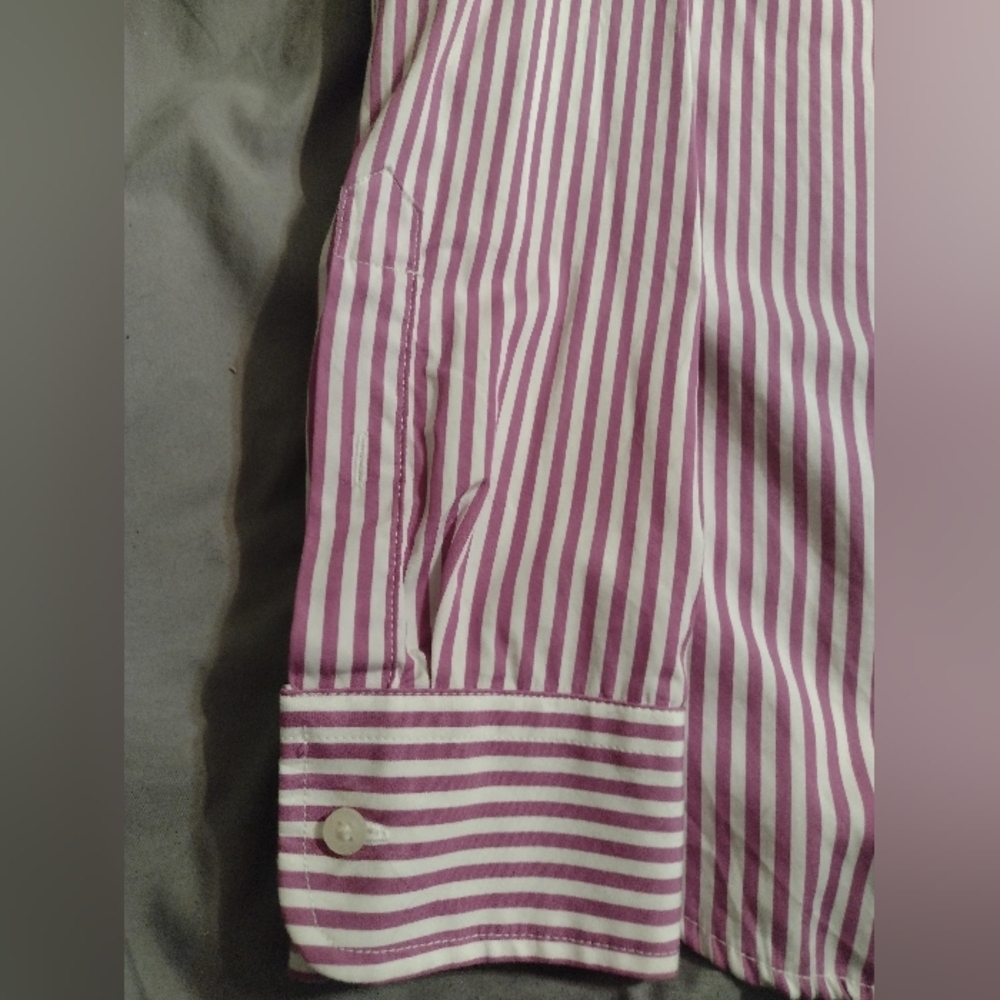 Lauren Ralph Lauren Button Up Shirt Womens M/M Purple White Striped Flap Pockets - Picture 6 of 7